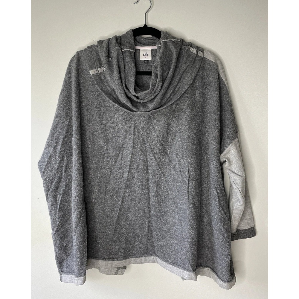 Cabi Pullover Top Womens S Gray Cowl Neck Split Back Comfy Loungewear Colorblock